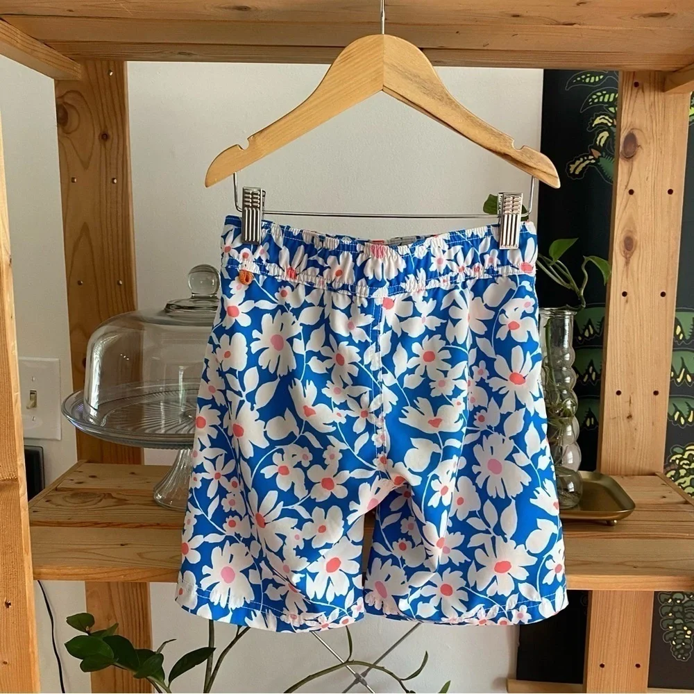 Crewcuts Blue White Pink Floral Print Swim Trunks Shorts 6